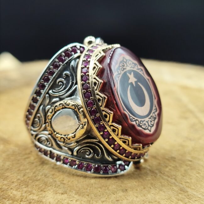 Ayyıldız Motifli 925 Ayar Gümüş Erkek Yüzük – 18 Gram | Özel Tasarım